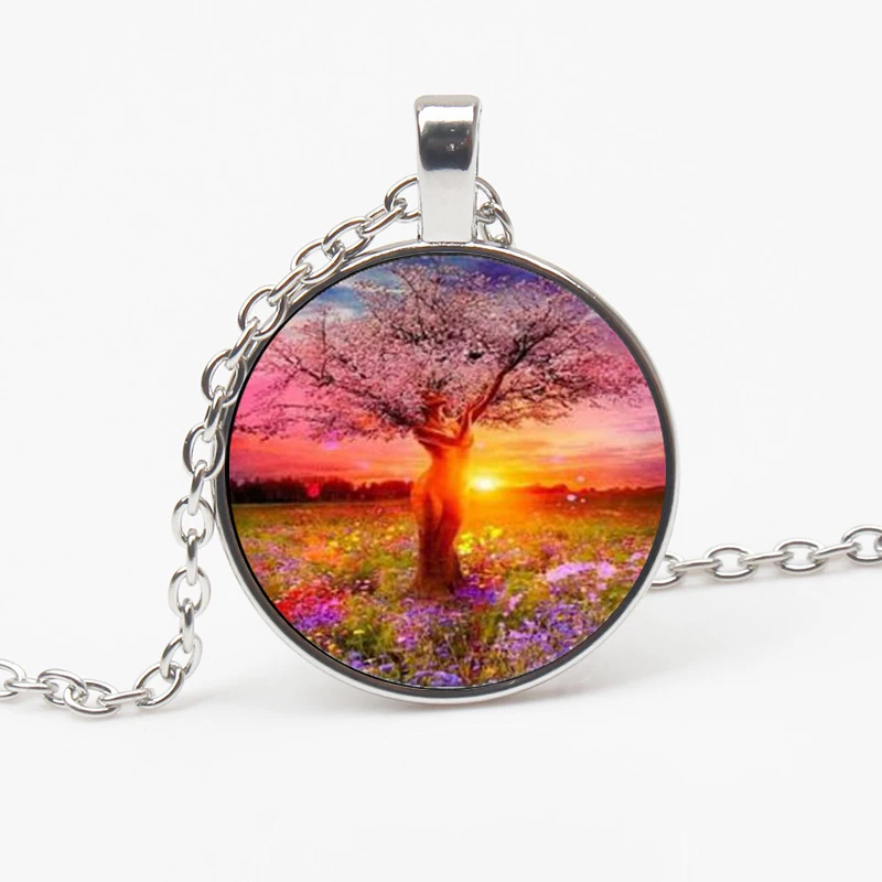 

Fashion Goddess Tree of Life Photo Tibet Bronze Cabochon Glass Pendant Chain Necklace Men Women Gifts Religious Souvenirs