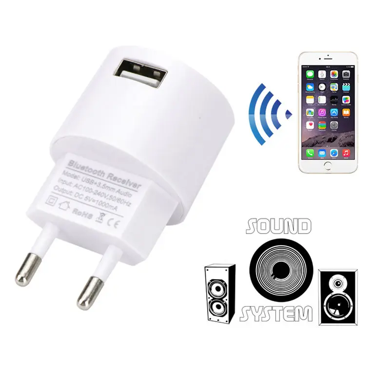 Bluetooth приемник V4.2 аудио адаптер для зарядного устройства переменного тока белый цвет 110 В до 240 в белый цвет с Usb и 3,5 мм порт ЕС разъем