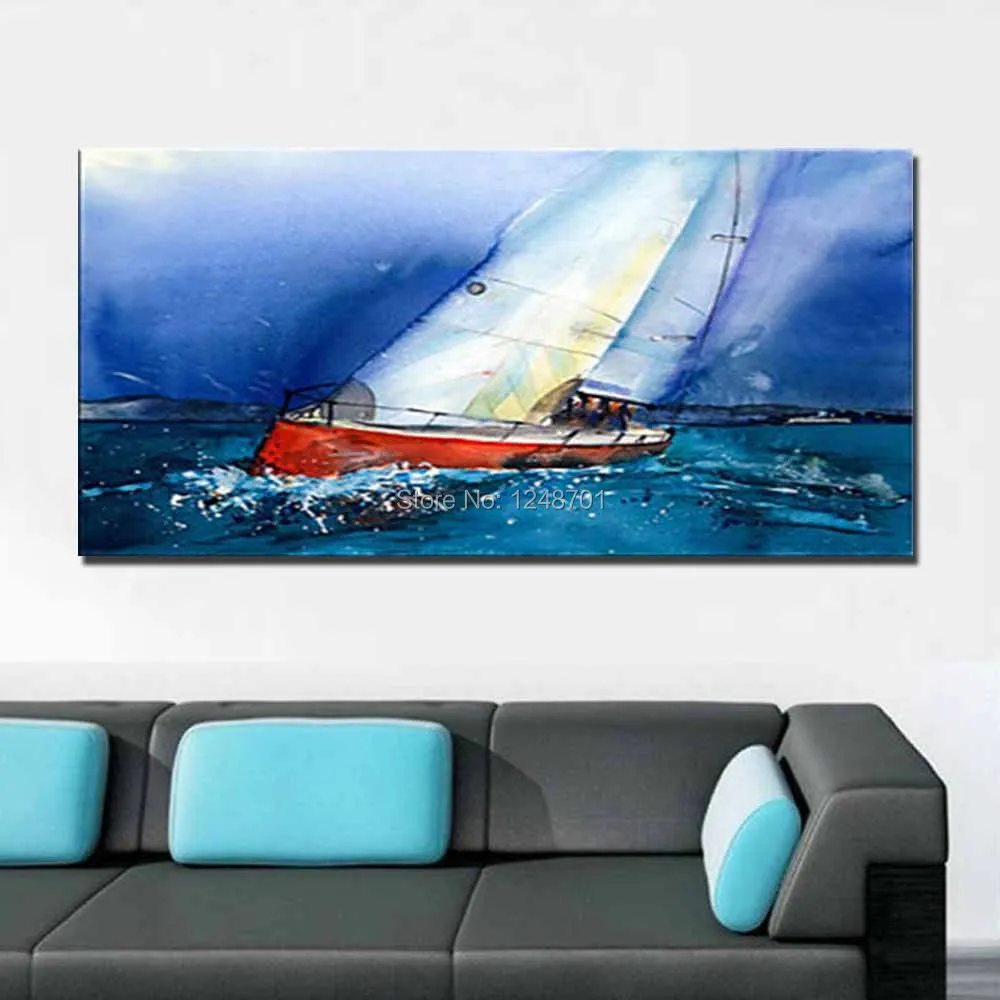 

Large Hand Painted Impasto Abstract White Sailboat Canvas Oil Painting Seascape Wall Picture Living Room Bedroom Home Wall Decor