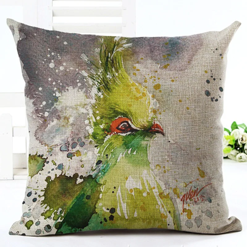 Птица картина маслом мультфильм Стиль Throwpillow Декор льняная хлопковая цветная