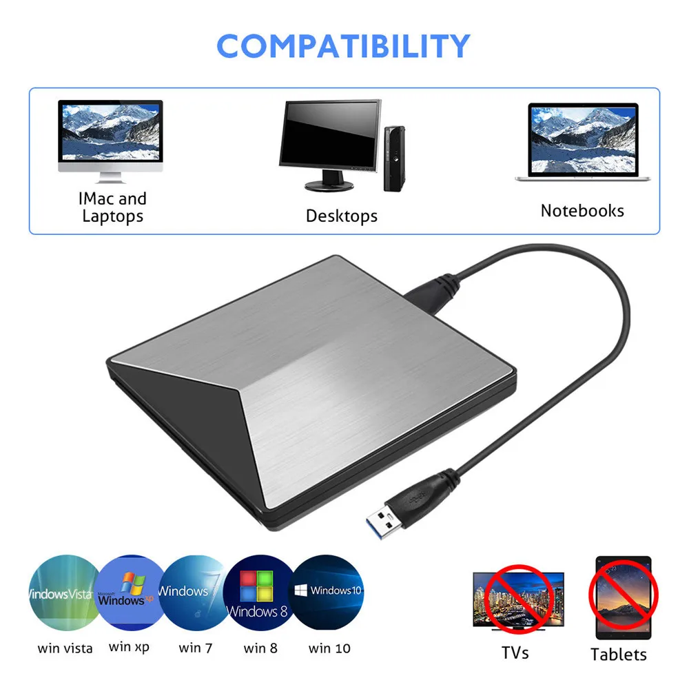 USB 3 0 портативный CD DVD / RW диск тонкий DVD/CD ROM перезаписывающая горелка для ноутбука