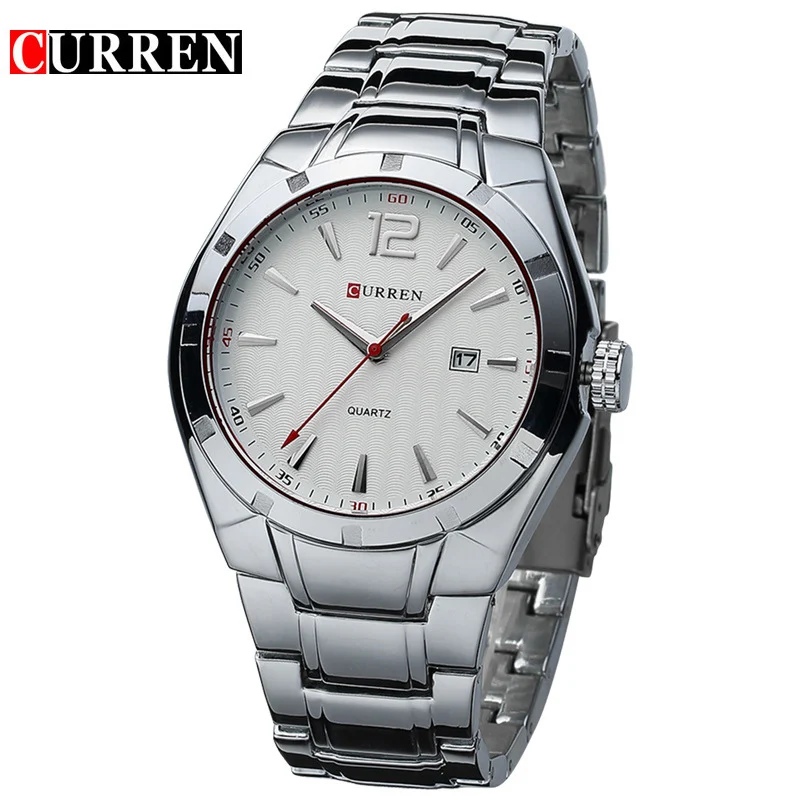 silver white CURREN 8103 Элитный бренд аналоговый Дисплей Дата Мужские кварцевые часы Повседневная часы мужские часы Relogio Masculino - Цвет: silver white