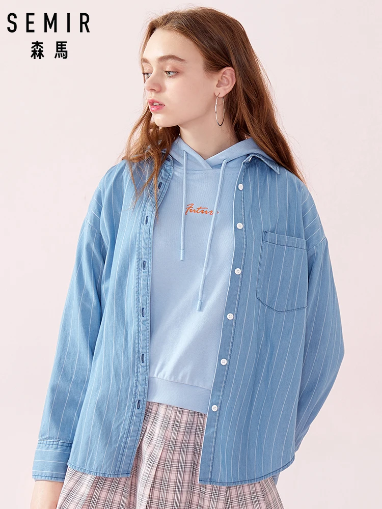 SEMIR Женская Полосатая Рубашка из 100% хлопка с воротником Повседневная рубашка
