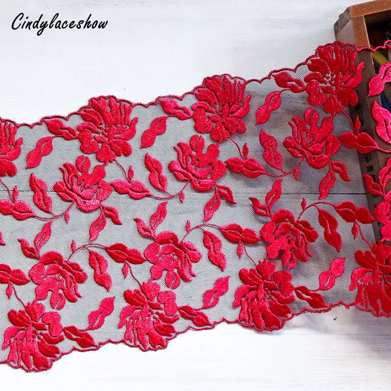 

1 метр 22 см ширина красный цветок вышитые кружева отделка черный сетчатый костюм декоративное нижнее белье бюстгальтер отделка платье Ткань DIY ремесло