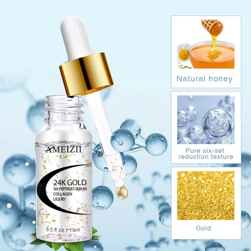 

Moisturizing Serum Facial Care 24K Gold Six Peptides Collagen Serum Face Skin Whitening Moisturizing Anti Aging Firming Liquid