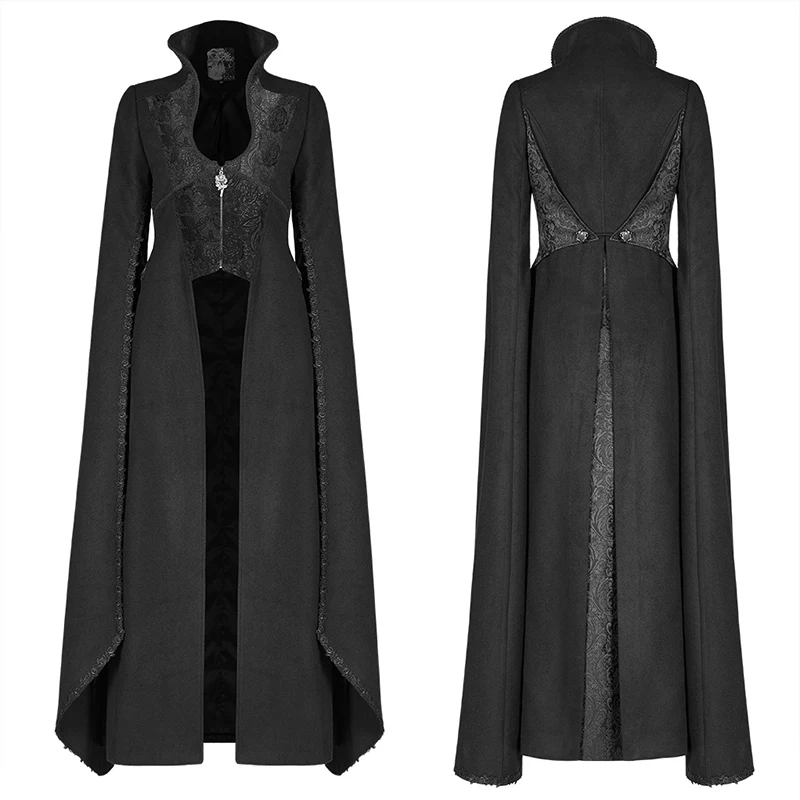 Женское шерстяное пальто в стиле панк-рейва длинное готическое ретро вечернее