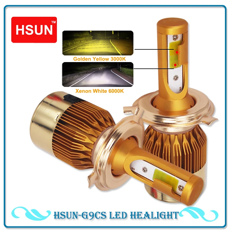 HSUN 2 шт. H7 H4 светодиодные лампы H1 H3 H8 H11 HB3 HB4 комплект светодиодных фар 3000K 6000K 9600LM