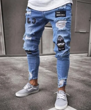 Мужские Модные Винтажные рваные джинсы супер облегающие зауженные джинсовые