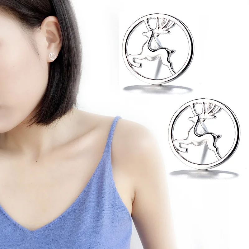 

FENGLI Tiny Cute Silver Color Mini Round Elks Deer Reindeer Stud Earrings For Women Girl Christmas Style Brincos Jewelry Gift