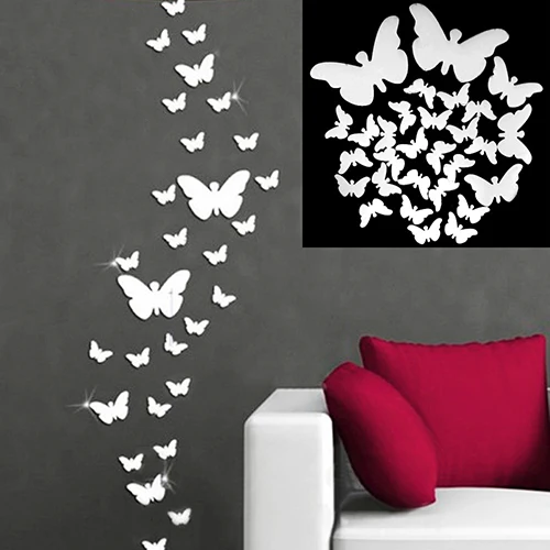 Домашний декор подарок Бабочка большие крылья зеркала Настенная Наклейка -