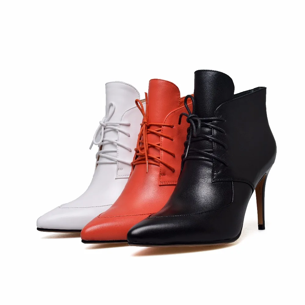 Женские ботильоны из натуральной кожи на высоком каблуке 8 см с перекрестной