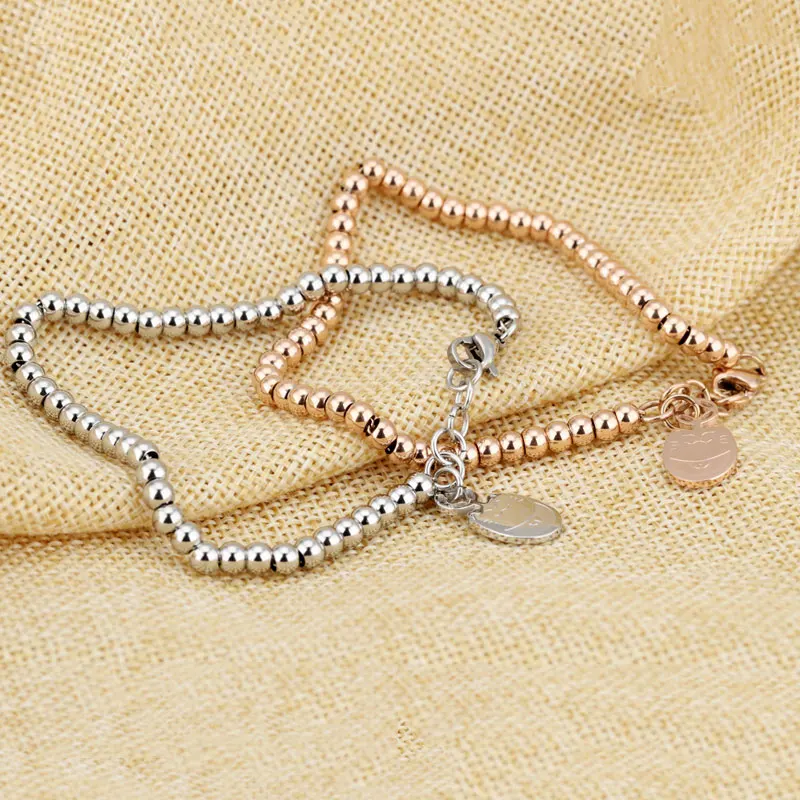 Браслеты из нержавеющей стали с котом шарик серебряного цвета розового золота