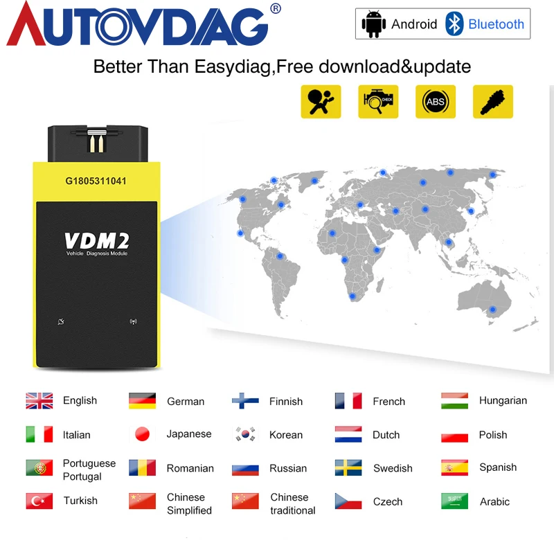 UCANDAS VDM2 полная система V5.5 WIFI и Bluetooth Автомобильный сканер кодов OBDII многоязычный