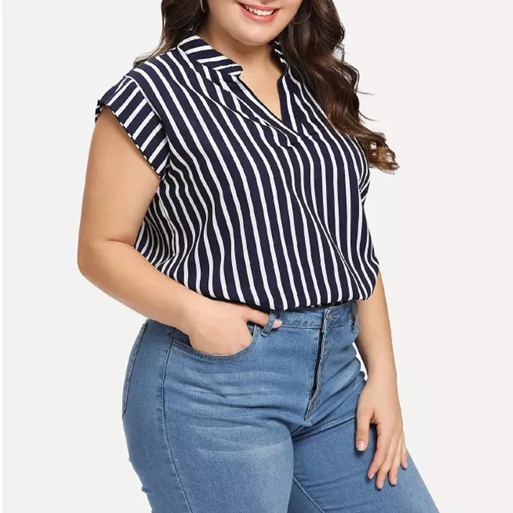 Женская летняя повседневная футболка с v образным вырезом без рукавов в полоску