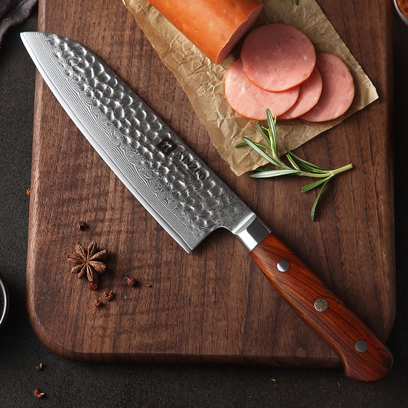 XINZUO 7 дюймов нож Santoku японский дамасский стальной кухонный из нержавеющей стали