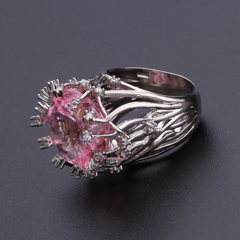 Exquisite Pink Flower Party Rings for Women Ladies Elegant Inlaid Zircon Engagement Fashion Brand Jewelry Bague Femme Gift | Украшения и