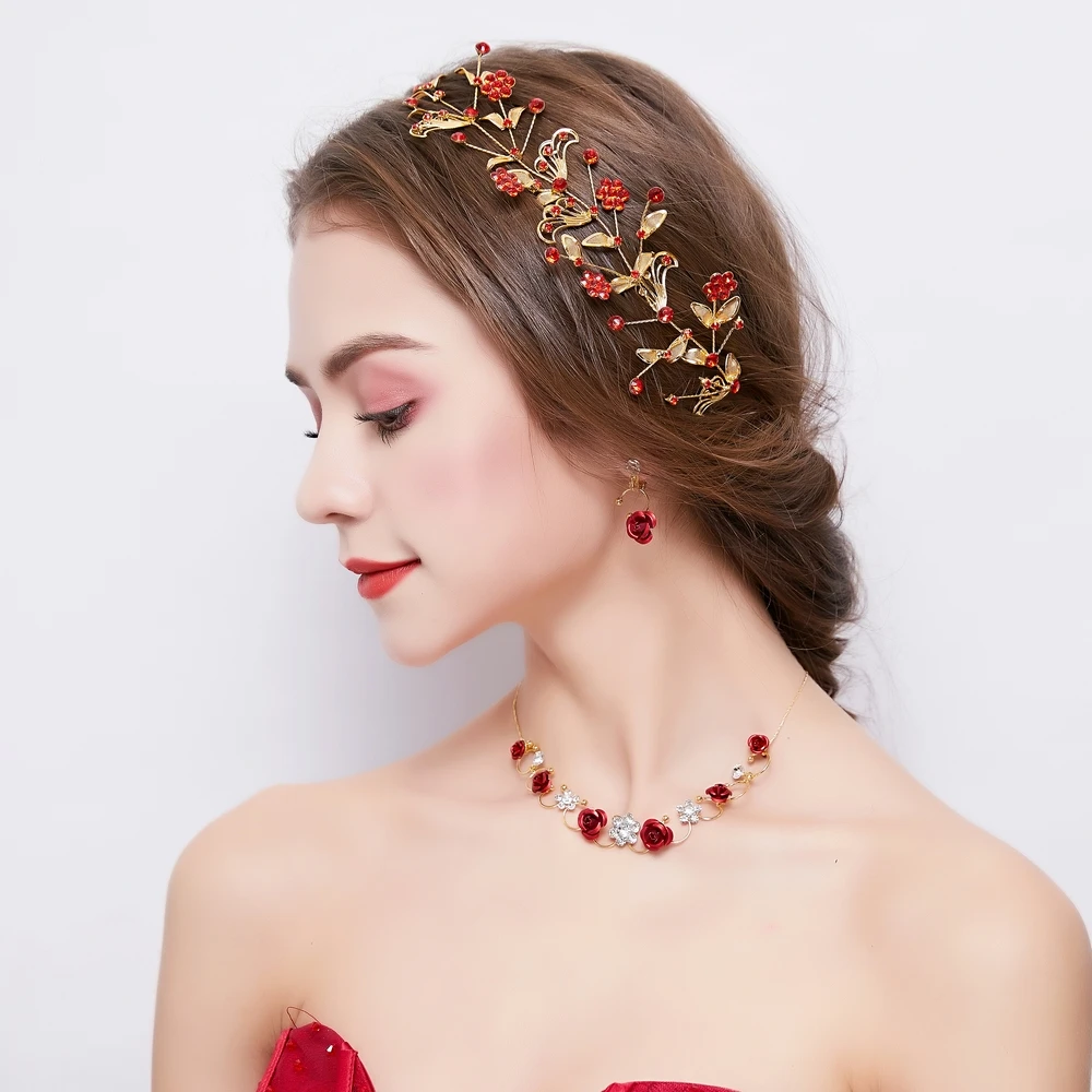Модный корейский ювелирный набор красная повязка на голову с бусинами