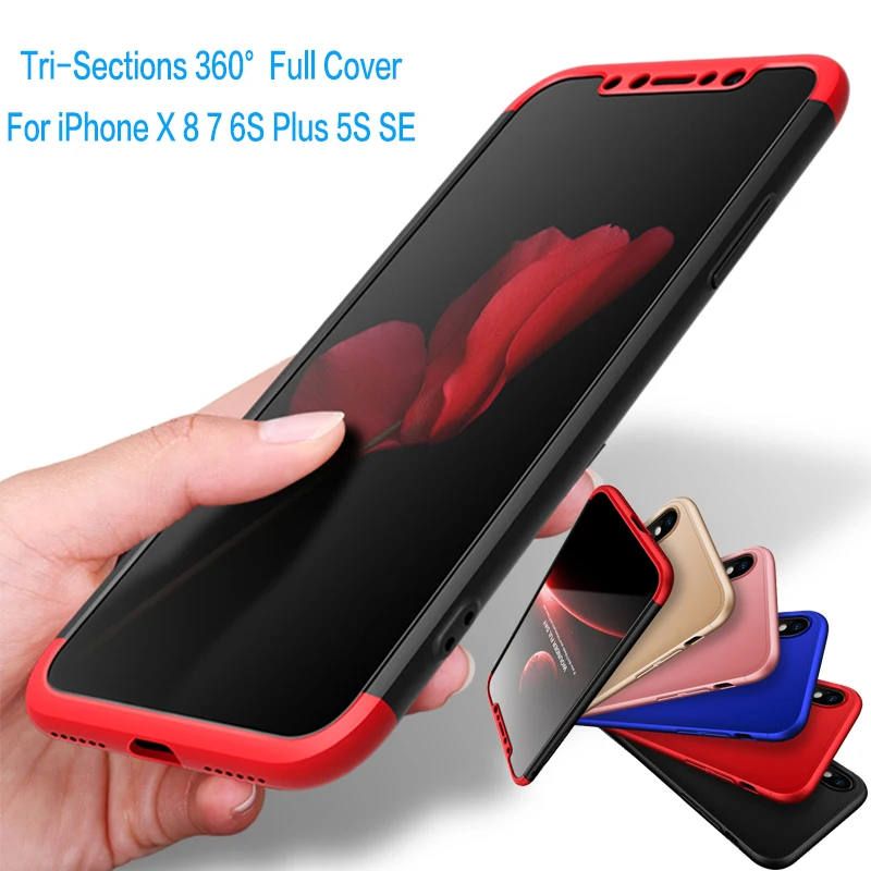 Трехсекционный 3в1 чехол для Apple iPhone X XS Max XR 8 7 6S Plus 5S SE 360 Полное покрытие тонкий