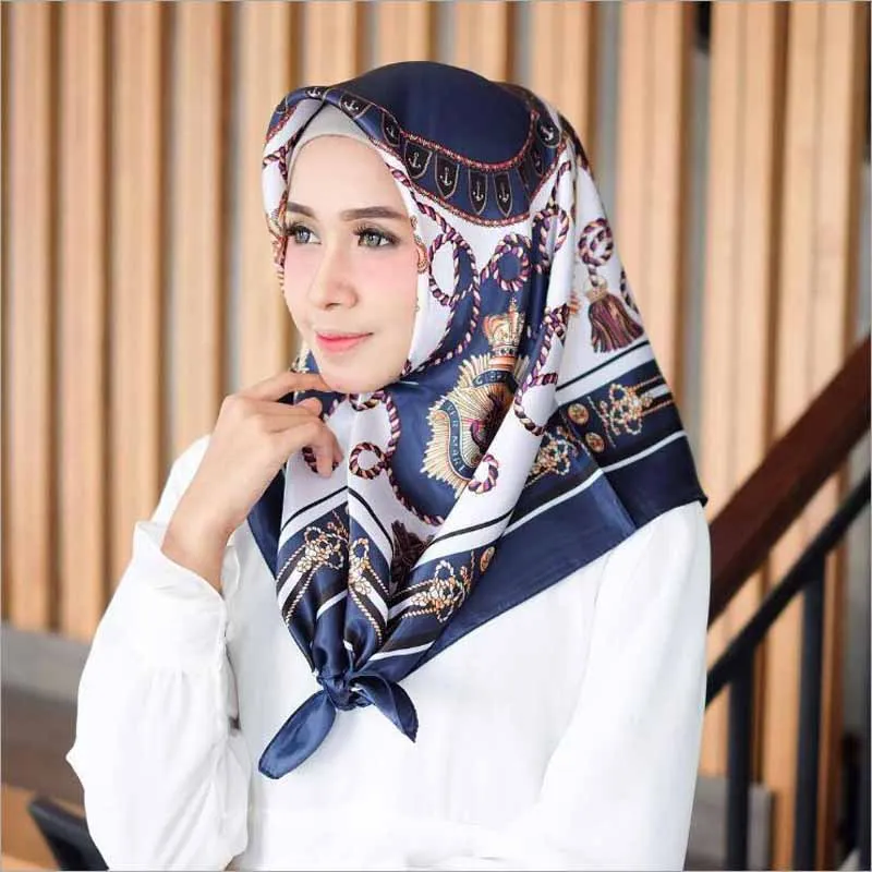 Роскошные Дизайнерские шарфы для женщин Hijab модные атласные большие квадратные с