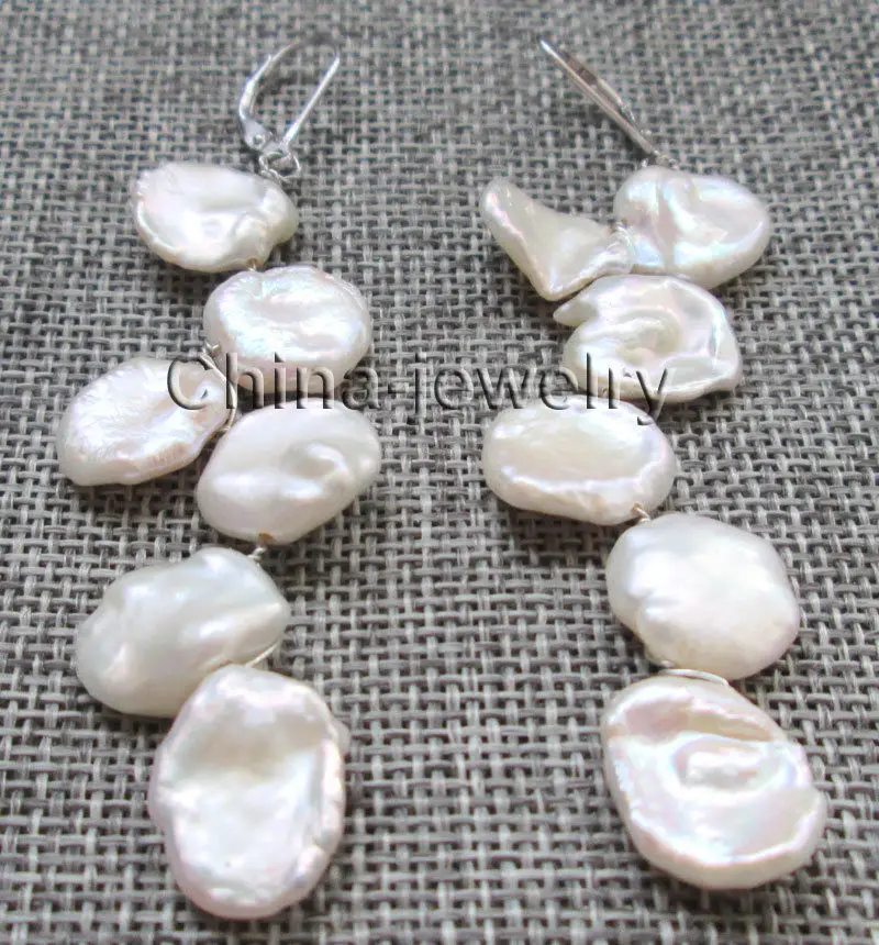 

16mm white baroque keshi reborn freshwater pearl earring