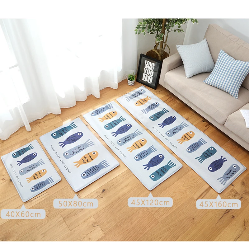 Напольные коврики кухонные противоскользящие с принтом милой рыбы для гостиной