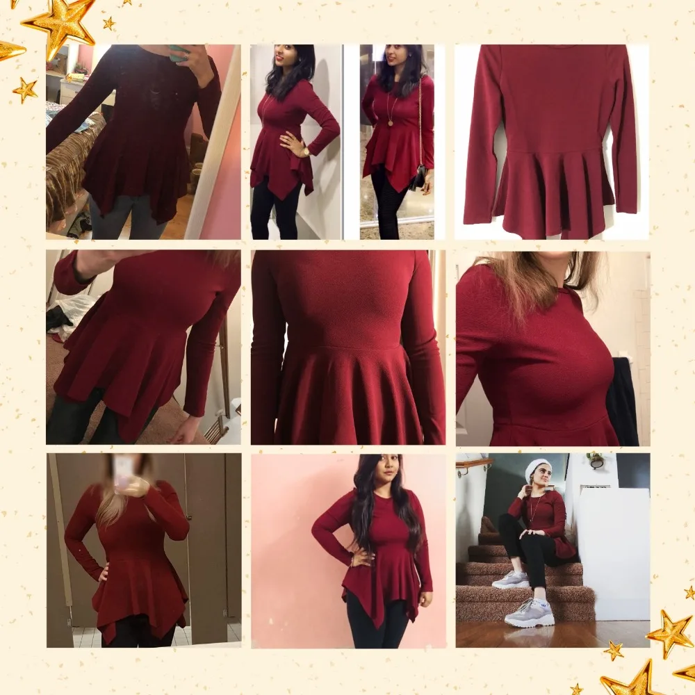 Sheinside элегантная женская футболка на молнии с асимметричным подолом, Одноцветный топ с баской, бордовые офисные женские Топы И Футболки с длинным рукавом
