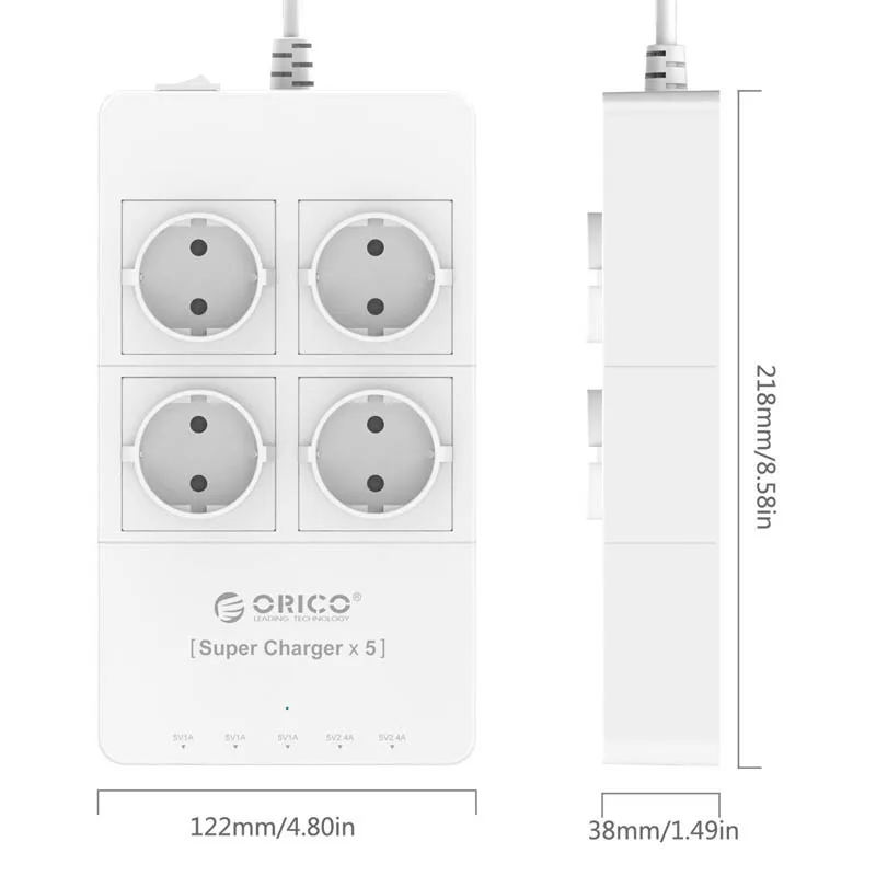 ORICO hpc 4a5u EU/US/UK plug 4 розетки Стабилизатор напряжения ЕС Мощность Stirp с 5x5v2. 4A USB Супер