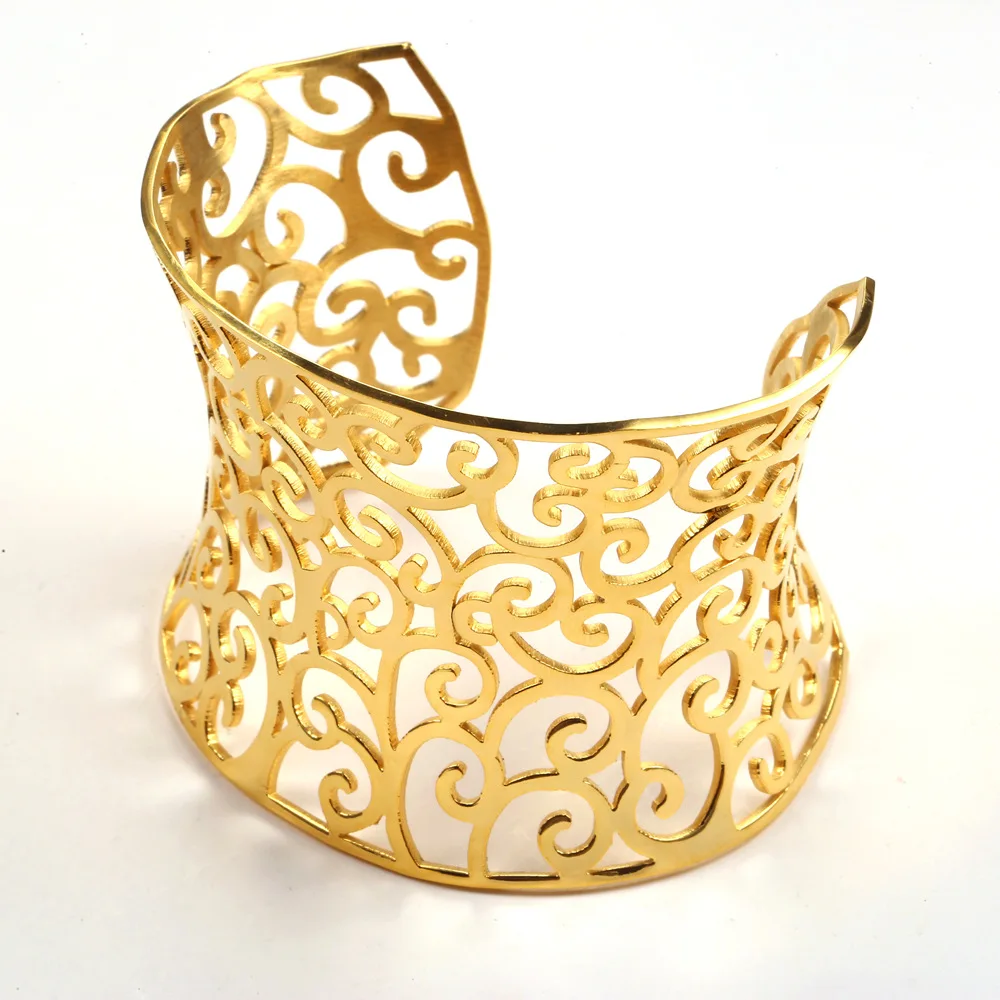 Gold Color Sankie, широкие браслеты-манжеты и браслеты для женщин, геометрический полый золотой цвет, браслет из нержавеющей стали, модное ювелирное изделие - Окраска металла: Gold Color