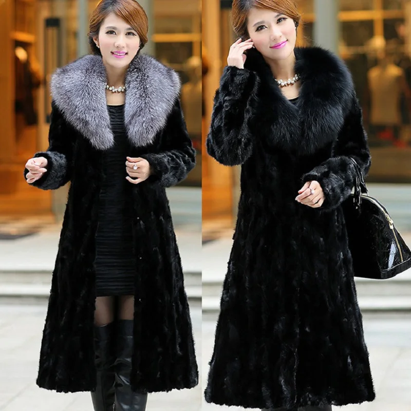 Women Faux Fur Coats 2022 Elegant Women Outerwear Thicken Warm Winter Long Jackets Vintage Femme Coats Size XL XXL