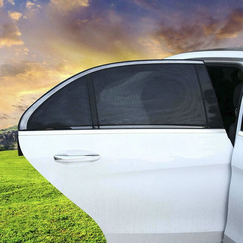 2Pcs Car Sun Visor Front window Rear Side Window Shade Mesh Fabric Cover Shield UV Protector Black Auto Sunshade Curtain |