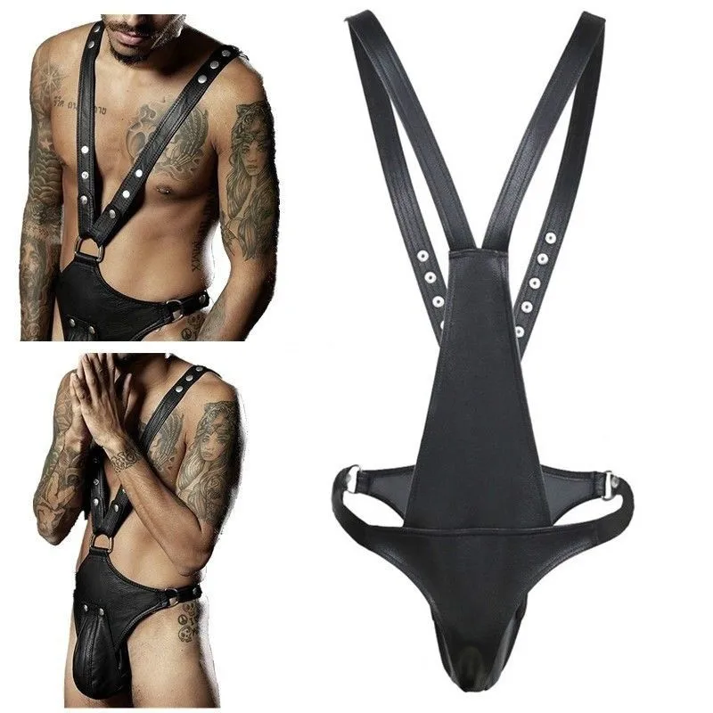 Male Sexy Harness Costume Adjustable Strap Leather Clubwear Brief Thong Bodysuit bdsm sex toys adult games | Красота и здоровье