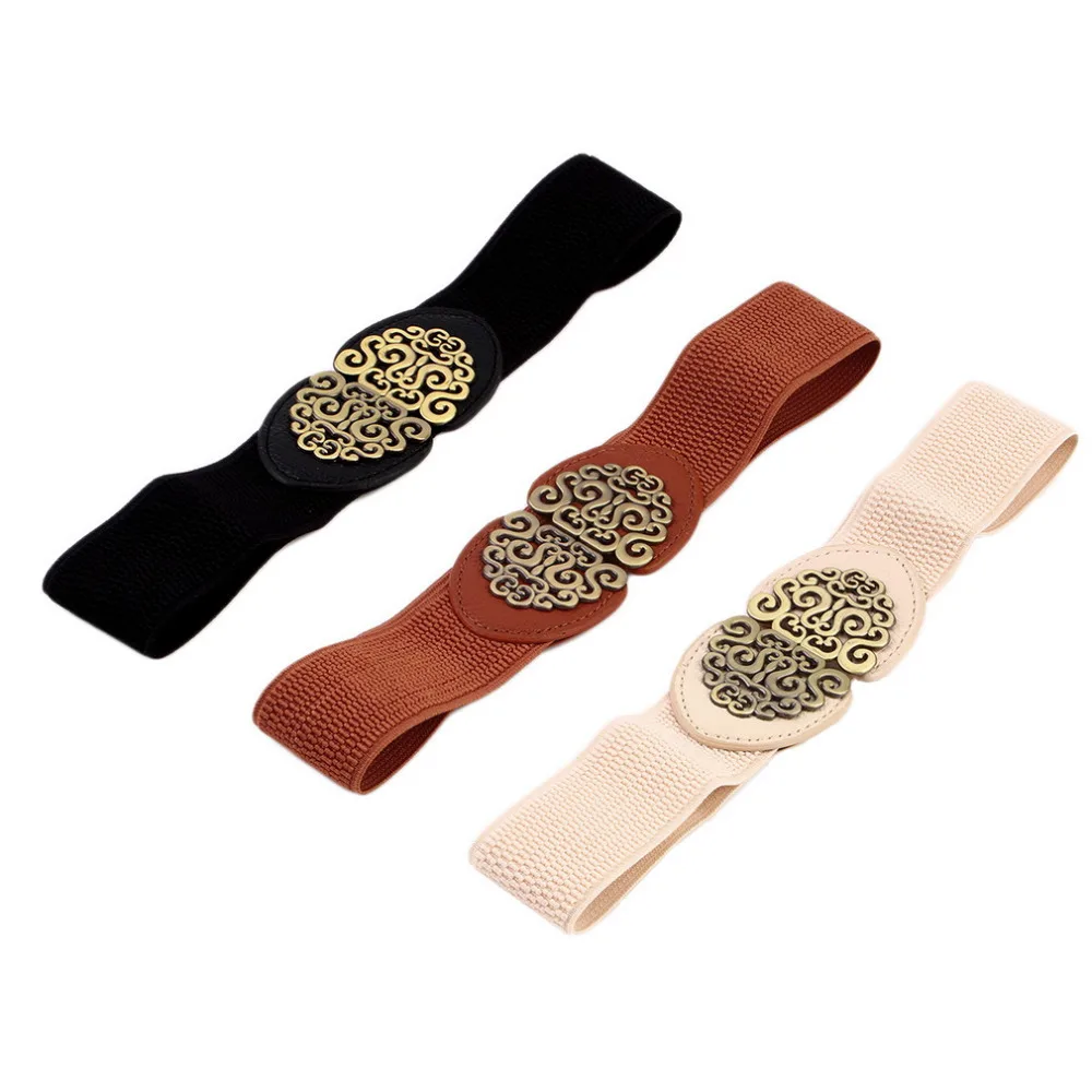 Для женщин Ретро Регулируемый Цветок эластичный стрейч Пряжка Широкий Пояс