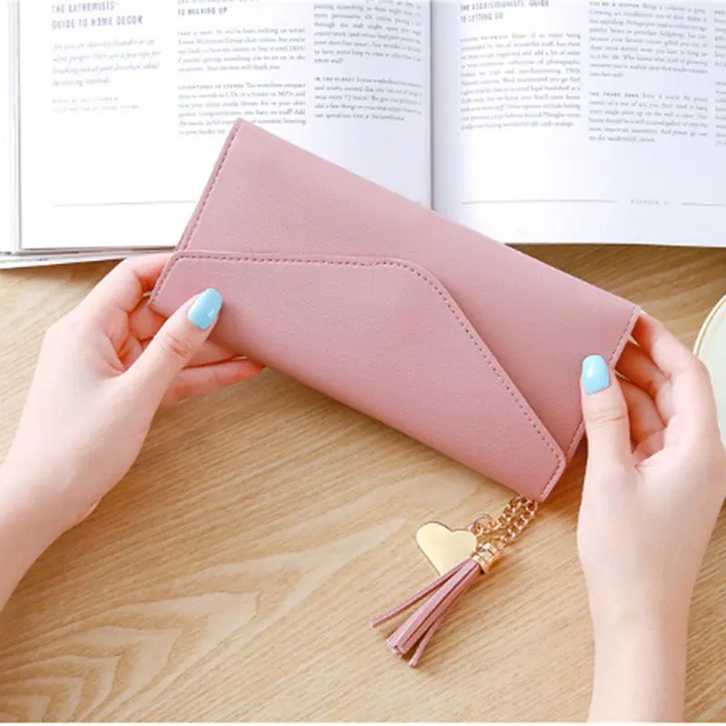 Pink Длинный кошелек, женские кошельки с кисточками, кошелек для монет, держатель для карт, кошельки, Женский чехол для телефона, клатч, сумка для денег, кошелек из искусственной кожи - Цвет: Pink