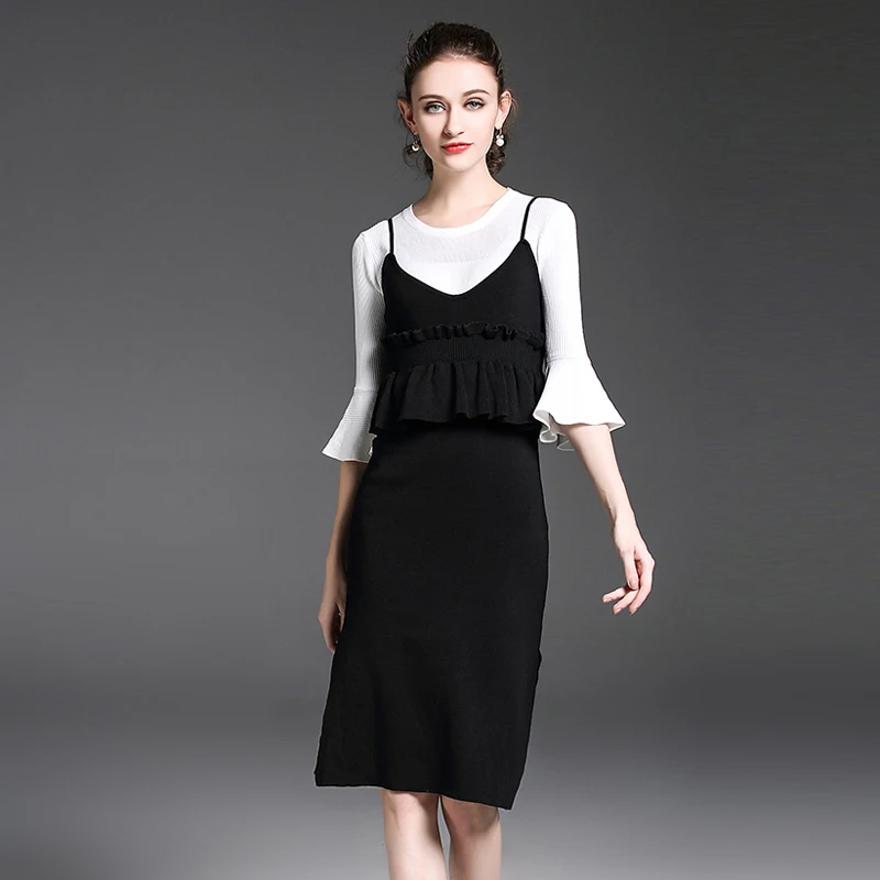 2019 вязаный из органической кожи осень весна Для женщин костюмы юбки рабочая