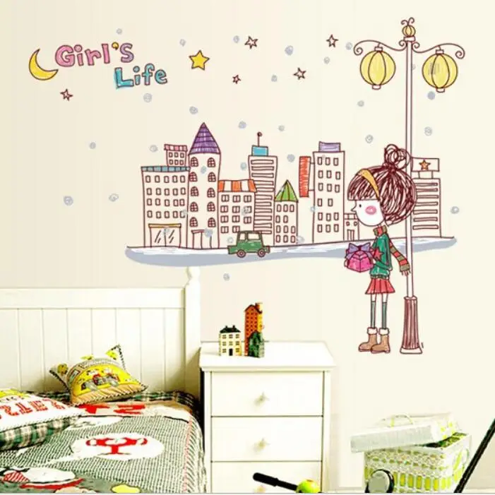 С персонажами из мультфильмов для девочек жизни наклейки на стену с нарисованной