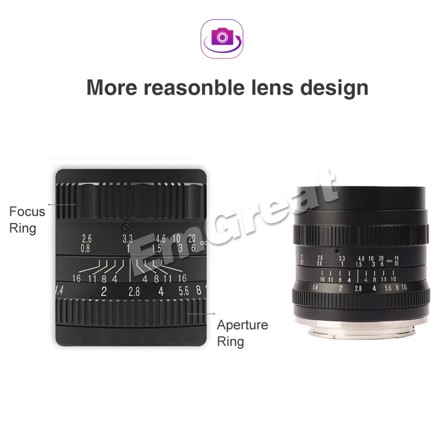 Brightin Star 50mm F1.4 Prime Lens Large Aperture Manual Lens for Sony E-mount for Fuji X-mount M4/3 Mount Mirrorless Cameras
