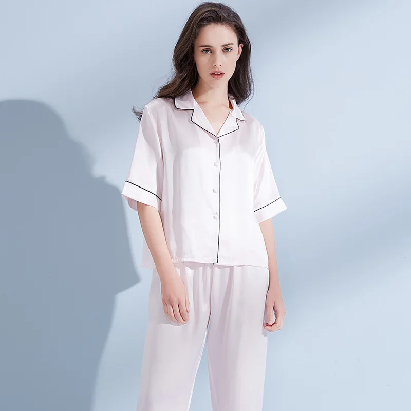 Женский пижамный комплект из 100% шелка пижама натурального летняя тонкая
