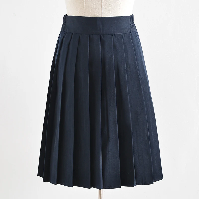 navy blue long skirt Новая школьная форма для девочек JK, длинная Плиссированная юбка ниже колена, элегантная Однотонная юбка для школьниц размера плюс 5XL - Цвет: navy blue long skirt