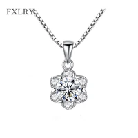 fxlry hot selling elegant silver color micro paved cubic zircon geometric small flower pendant necklaces for women jewel