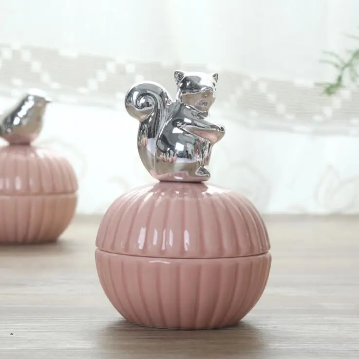 Керамические коробки для украшений с розовыми животными, коробка для украшений с кольцом и кристаллами, коробка для хранения сережек, свадебная банка для конфет, Подарочная коробка 04275 - Цвет: C