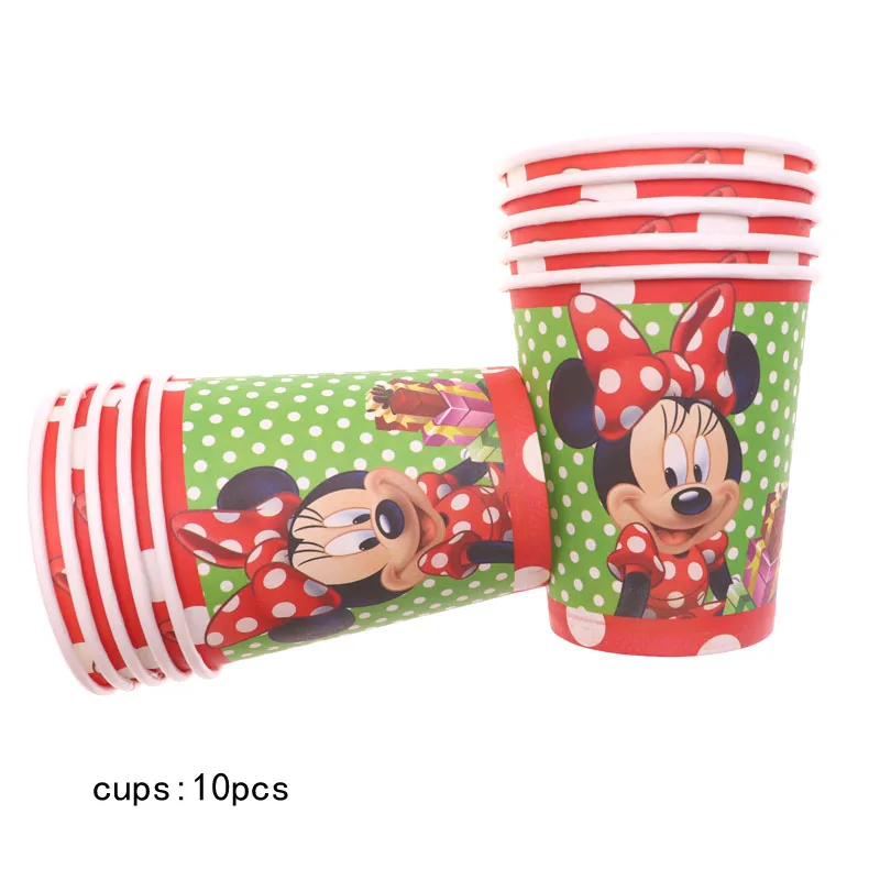 cup 10pcs Красные вечерние тарелки с Минни Маус, баннеры, одноразовые столовые приборы для девочек на день рождения, Вечерние Декорации, вечерние принадлежности - Цвет: cup 10pcs