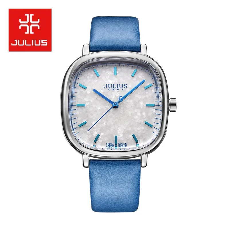 Часы Top Julius женские кварцевые с блестками модные часы кожаным браслетом подарок