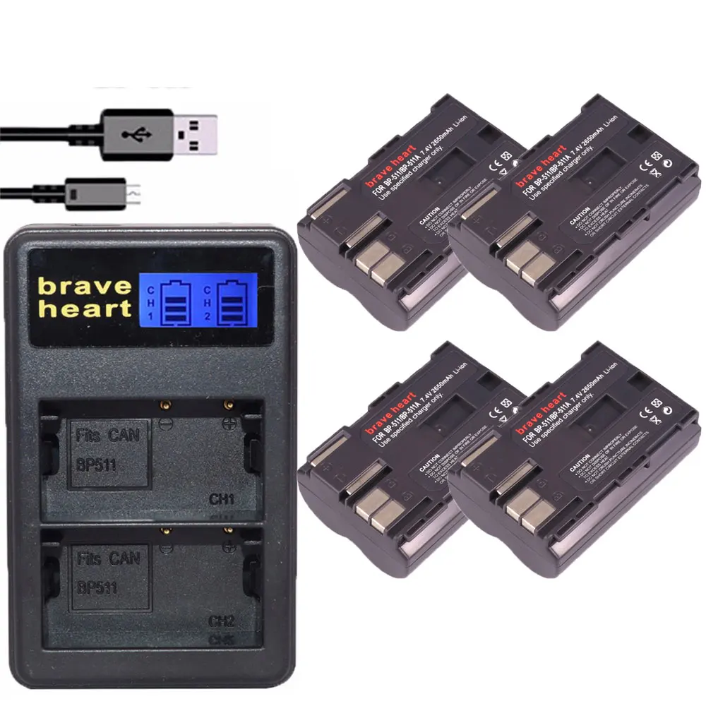 charger and 4battery 4 x BP 511 511A BP-511 BP-511A Li-Ion Батарея+ двойной Зарядное устройство для Canon Камера G6 G5 G3 G2 G1 EOS 300D 50D 40D 30D 20D 5D MV300i - Цвет: charger and 4battery