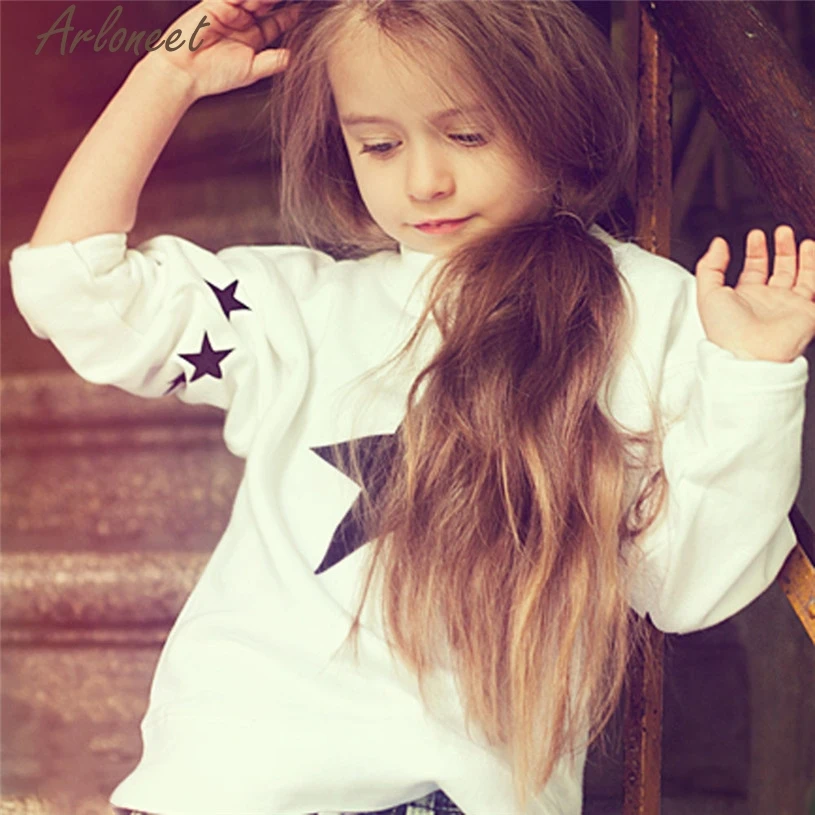 2017 модная одежда для маленьких девочек теплая футболка с принтом топ + джинсы