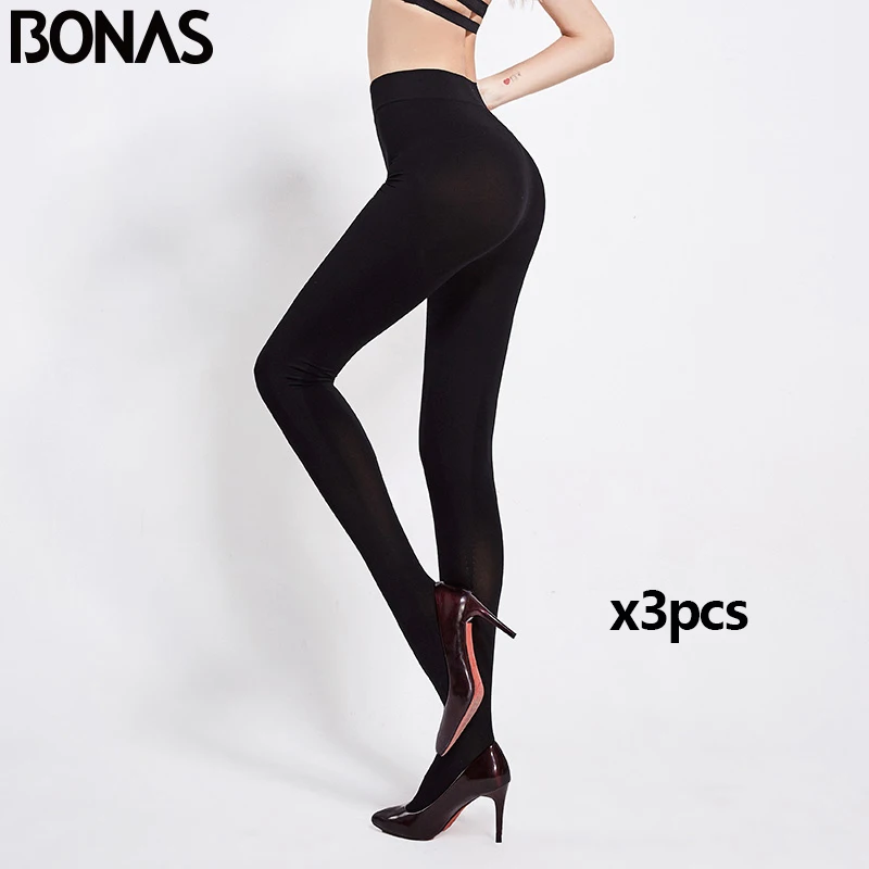 blackx3 BONAS 200D колготки бархатные не выцветают колготки женские теплые эластичность, спандекс Бесшовные устойчивые женские осенние сексуальные чулки подарок - Цвет: blackx3