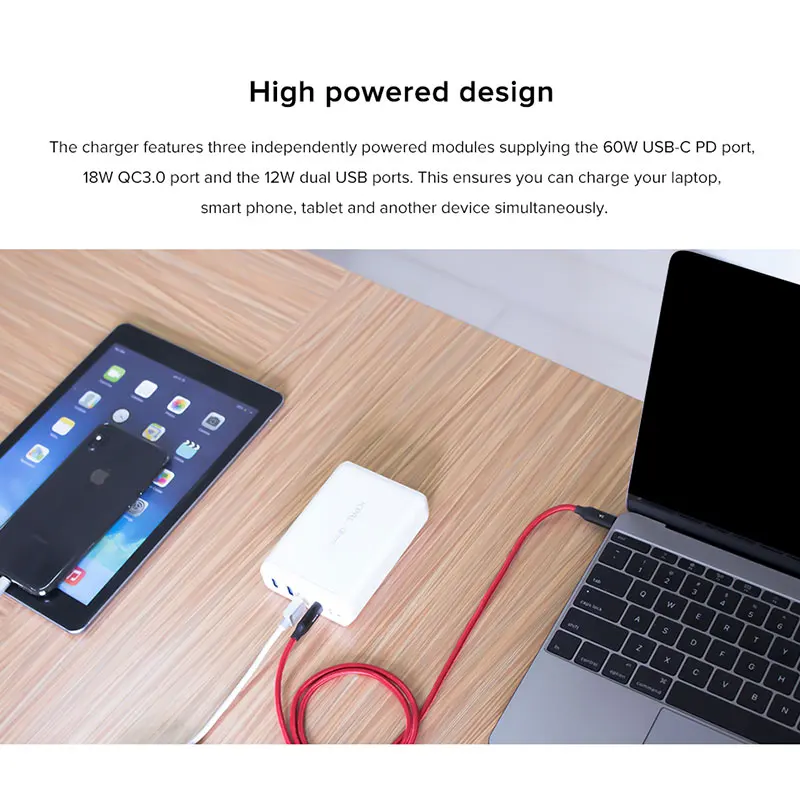 Зарядное устройство JCPAL Type C PD 60 Вт 20 В/3 А для ноутбука USB быстрое зарядное 3 0 18 9 В/2