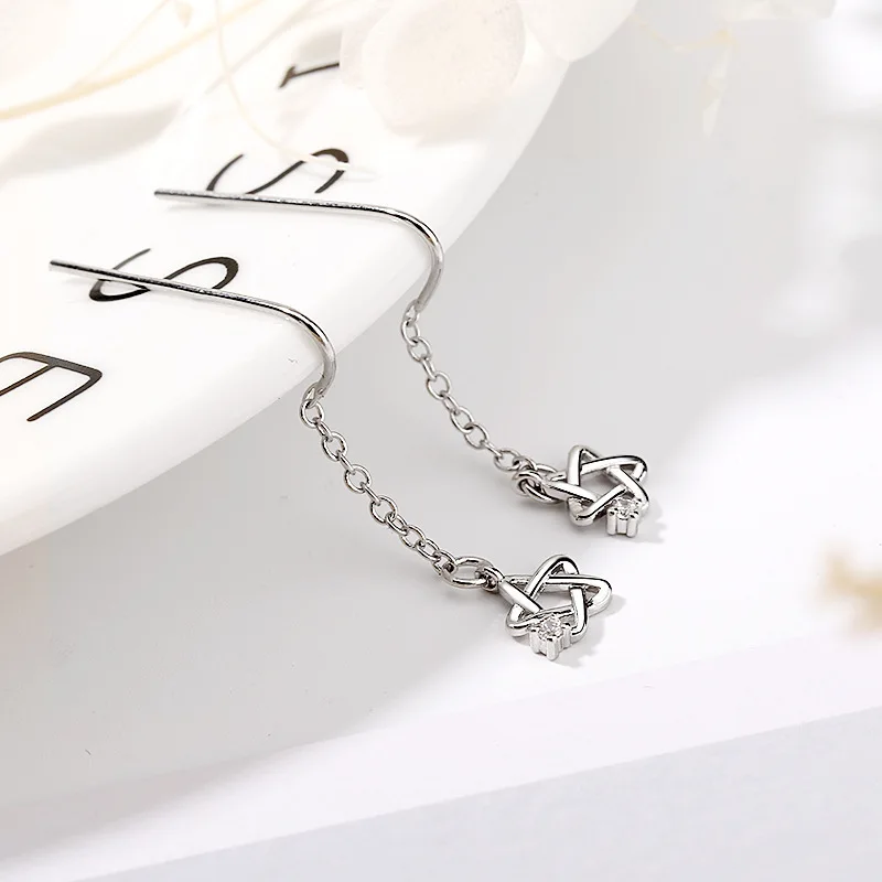 Серьги капельки с длинной кистью и пятью заостренными звездочками