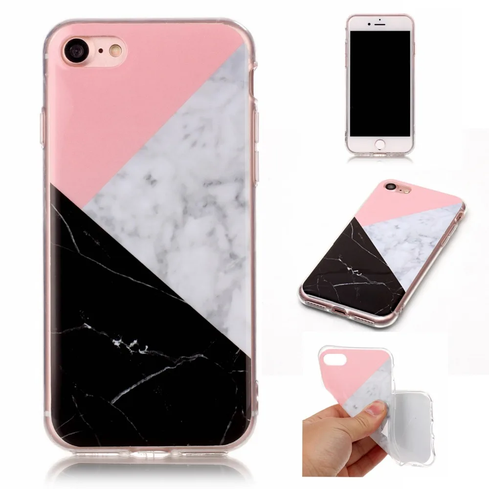 Newest For iphone 7 Luxury Blue White Green Black Marble Design Phone Case Apple Iphone7Plus Gloss TPU Soft Back Cover |