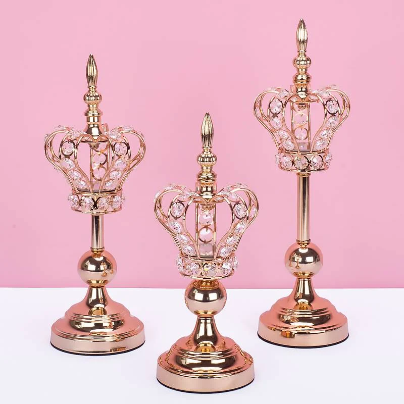 Gold 1Set Хрустальные подсвечники в форме золотой короны, модные свадебные изысканные подсвечники, вечерние подсвечники для украшения дома - Цвет: Gold 1Set