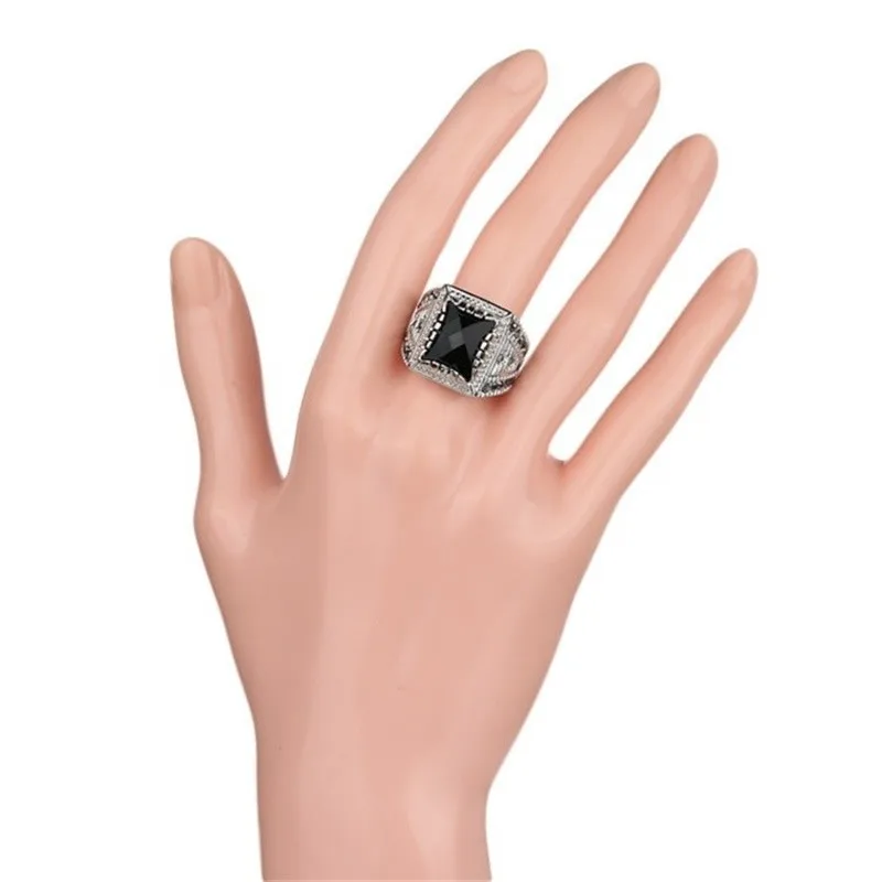 Классические винтажные мужские кольца с натуральным посеребренным черным